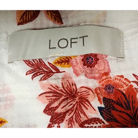 Loft Zinnia Ruffle Sleeve Split Neck Shell Red/Cream Size Large - Picture 9 of 10